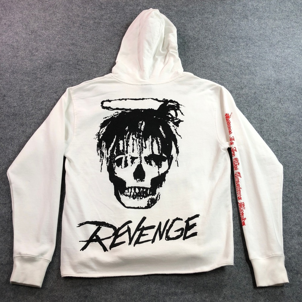 REVENGE Mens Hoodie White Juice WRLD Medium Legends Never Die Skull Graphic